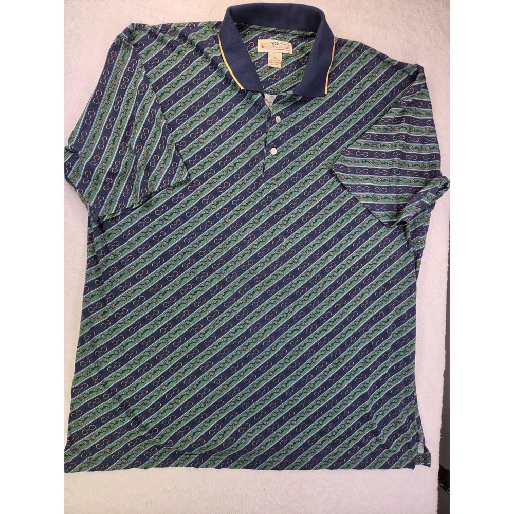 Vintage Natural Issue Polo Shirt XL 90s Chain Print Cotton Golf Casual Blue...